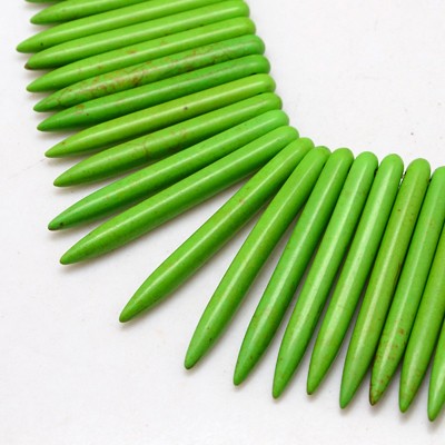 PandaHall Natural Howlite Beads Strands, Tusk Shape, Dyed, LimeGreen, 20~50x5mm, Hole: 1mm Howlite Others Green