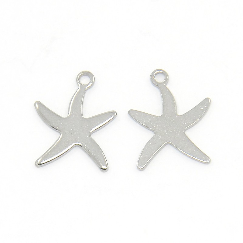 PandaHall Trendy 304 Stainless Steel Starfish Pendants, Stainless Steel Color, 13.5x10x0.9mm, Hole: 1mm Stainless Steel Starfish