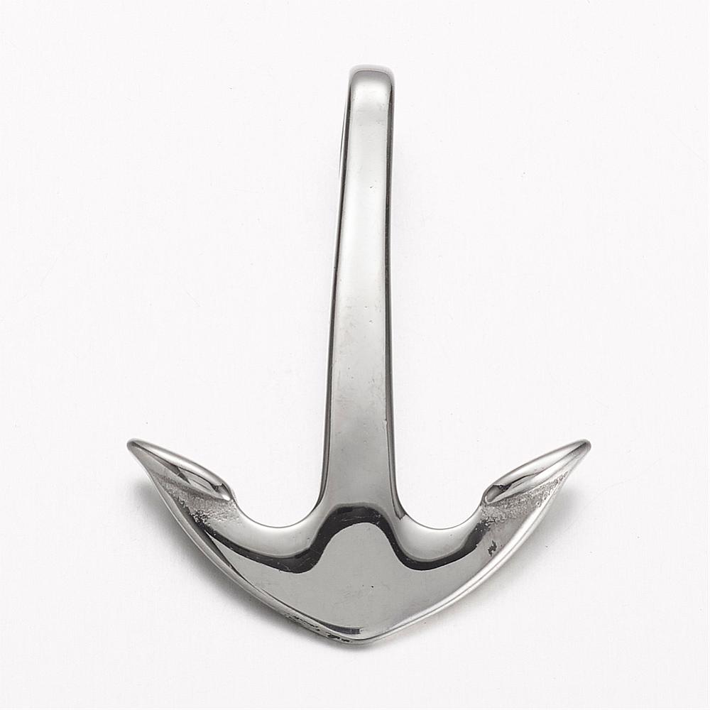 PandaHall 304 Stainless Steel Pendants, Anchor, Stainless Steel Color, 41x31x8mm, Hole: 5.5mm Stainless Steel Anchor & Helm