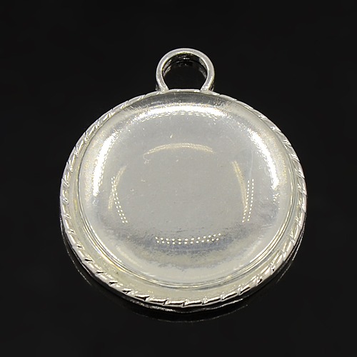 PandaHall DIY Pendant Making, Alloy Pendant Cabochon Settings and Clear Circle Domed Glass Cabochon Cover, Silver, Pendant: 34x2.5mm, Hole...