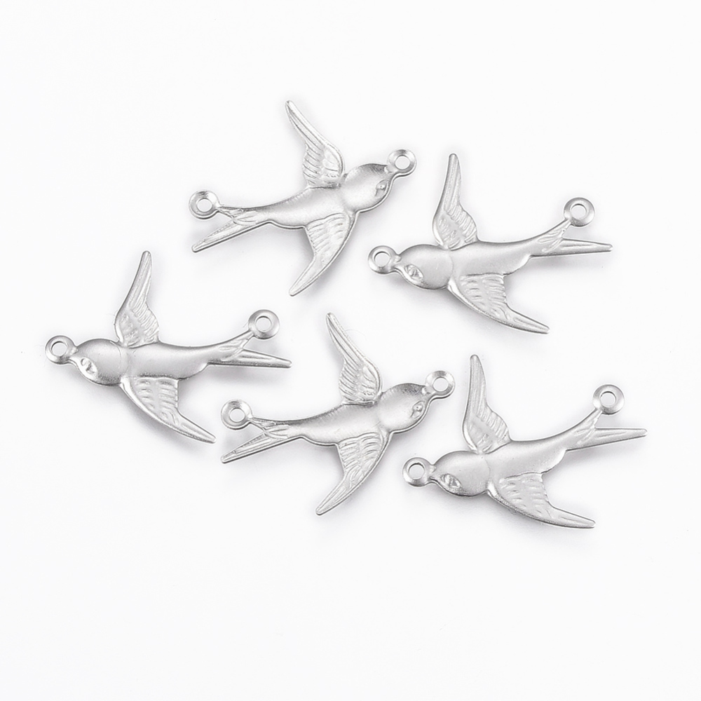 PandaHall 304 Stainless Steel Pendants, Swallow, Stainless Steel Color, 20x17x1mm, Hole: 1mm Stainless Steel Bird