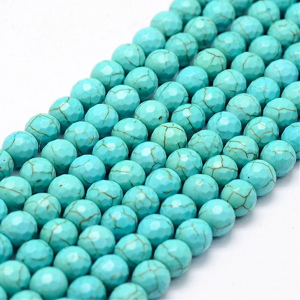 PandaHall Faceted Synthetical Turquoise Beads Strands, Round, Dyed, SkyBlue, 8mm, Hole: 1.2mm; about 48~49pcs/strand, 14.5". Synthetic...