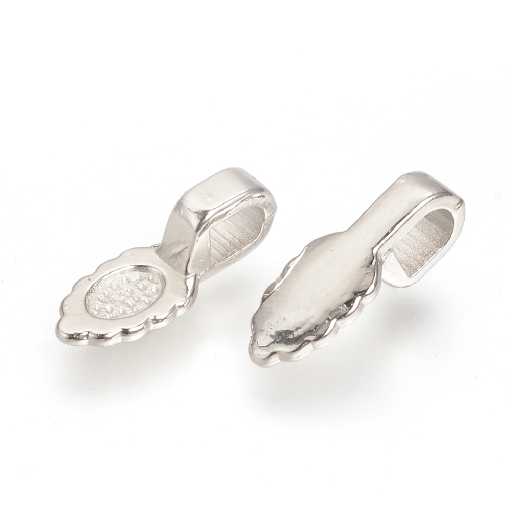 PandaHall Tibetan Style Alloy Glue-on Flat Pad Bails, Leaf, Cadmium Free & Nickel Free & Lead Free, Antique Silver, 16x6x1.5mm, Hole: 3mm;...