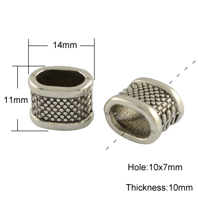 PandaHall Tibetan Style Slide Charms, Lead Free & Nickel Free, Oval, Antique Silver, 11x14x10mm, Hole: 10x7mm Alloy Oval