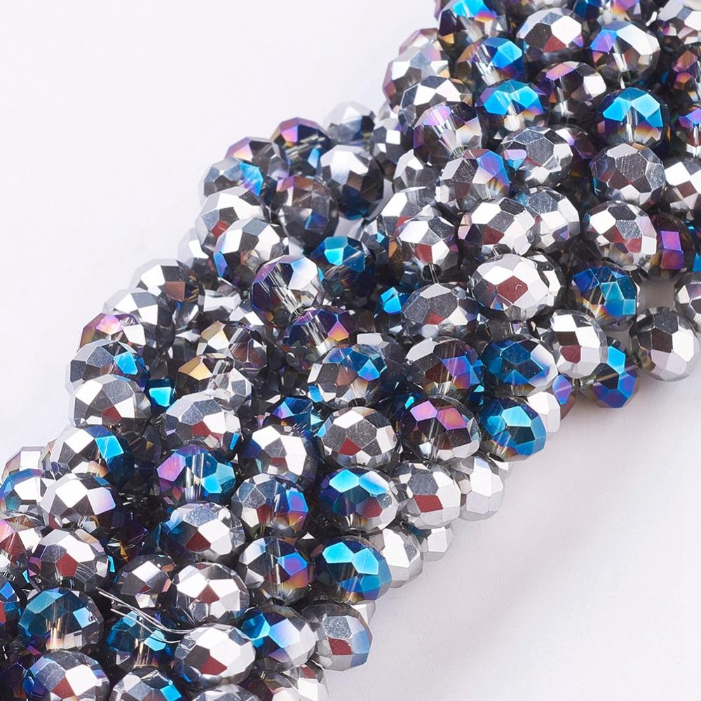 PandaHall Electroplate Glass Faceted Rondelle Beads Strands, Half Plated, MidnightBlue, 6x4mm, Hole: 1mm; about 100pcs/strand, 18.1" Glass...