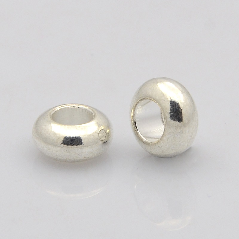 PandaHall Brass Beads, Large Hole Rondelle Beads, Silver, 10x5mm, Hole: 5mm Brass Rondelle Silver