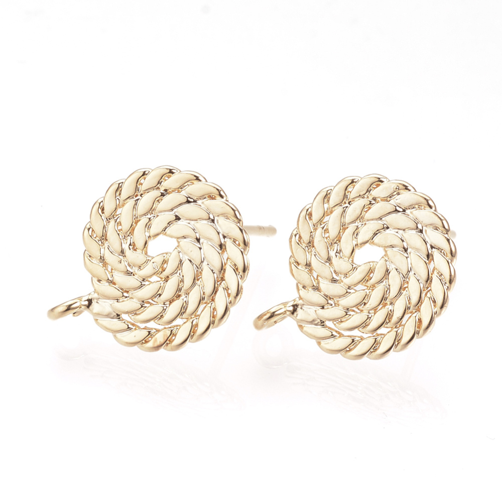 PandaHall Brass Stud Earring Findings, Real Gold Plated, Flat Round, 15x12mm, Hole: 1.5mm; Pin: 0.8mm Brass