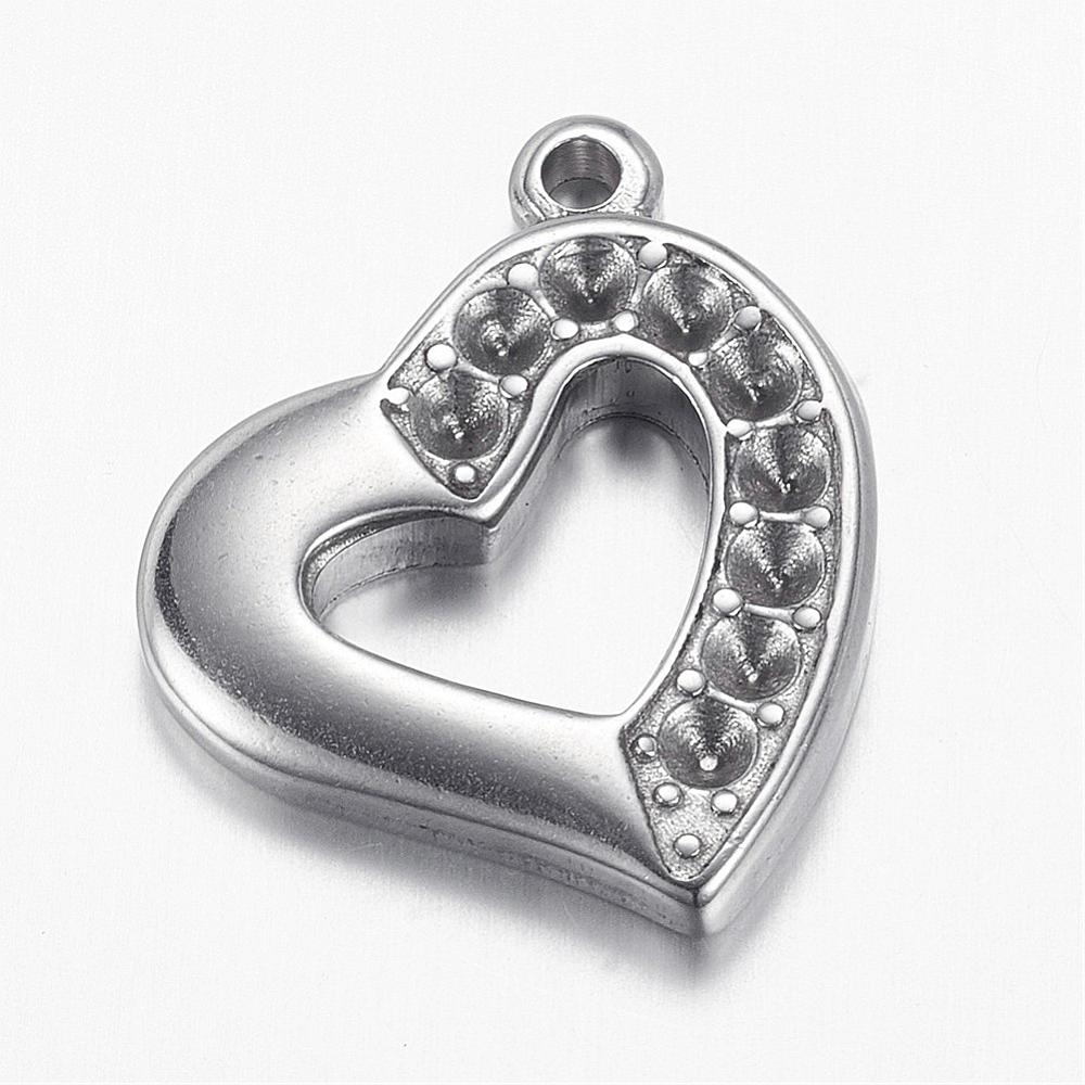 PandaHall 304 Stainless Steel Pendant Rhinestone Settings, Heart, Stainless Steel Color, 23x20x3mm, Hole: 2mm; Fit for 2mm rhinestone...