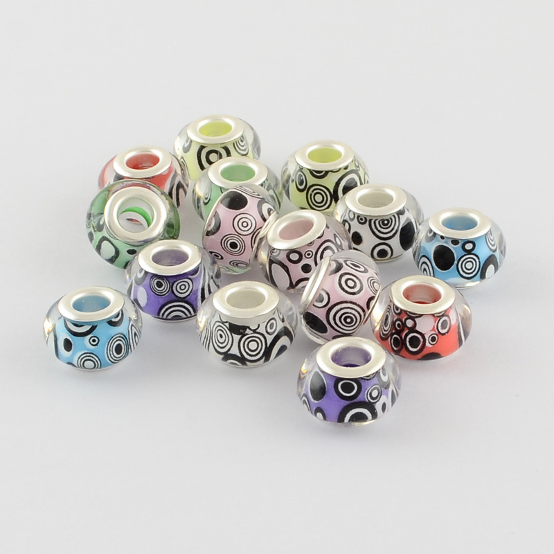 PandaHall Large Hole Acrylic European Beads, with Silver Tone Brass Double Cores, Rondelle, Mixed Color, 14x9mm, Hole: 5mm Acrylic Rondelle...