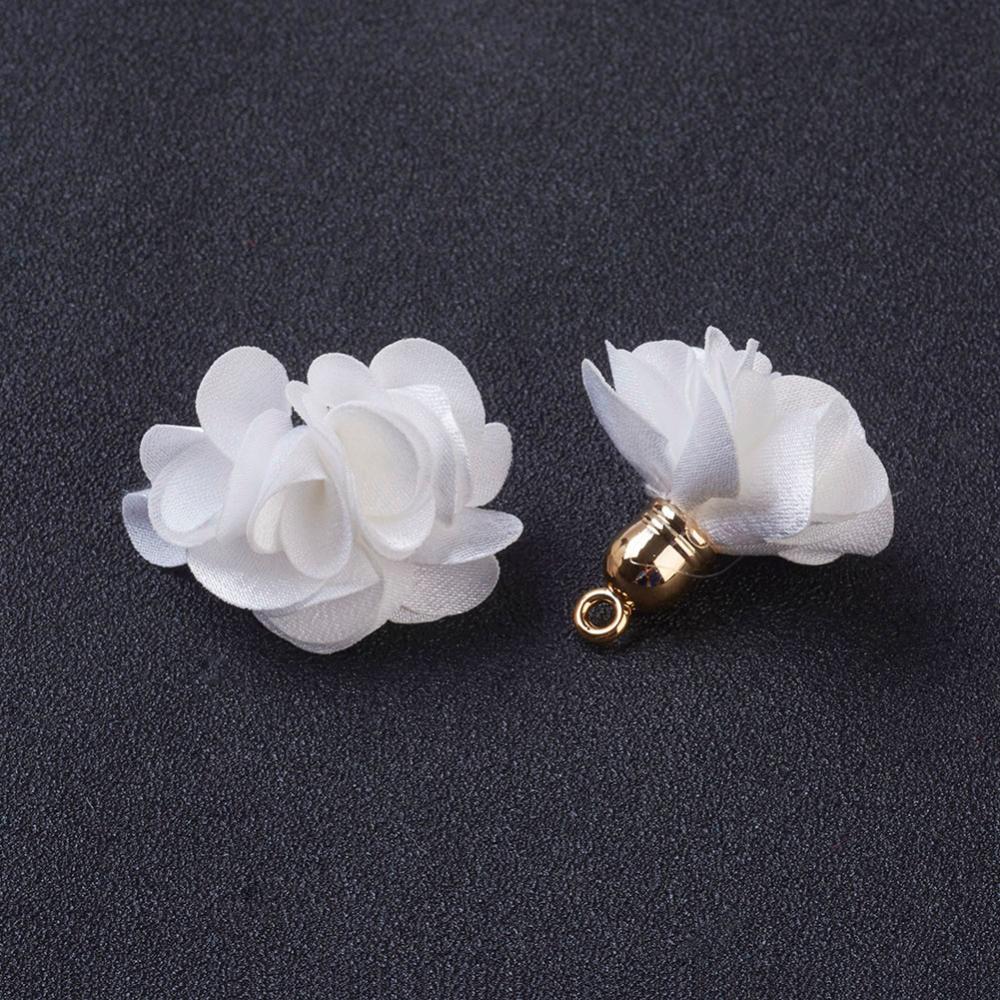 PandaHall Cloth Pendant Decorations, with Acrylic Findings, Flower, White, 25~30x28~35mm, Hole: 2mm Cloth Flower White