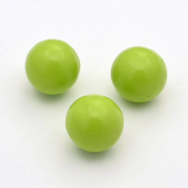 PandaHall No Hole Spray Painted Brass Round Ball Chime Beads, Fit Cage Pendants, GreenYellow, 14mm Brass Round Green