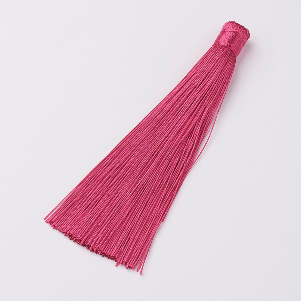 PandaHall Nylon Tassels Big Pendant Decorations, Magenta, 120x10mm, Hole: 5mm Nylon Pink