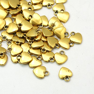 PandaHall Tibetan Style Charms, Antique Golden, Lead Free and Cadmium Free, Heart, about 12mm long, 10mm wide, 2.5mm thick hole: 2mm Alloy...