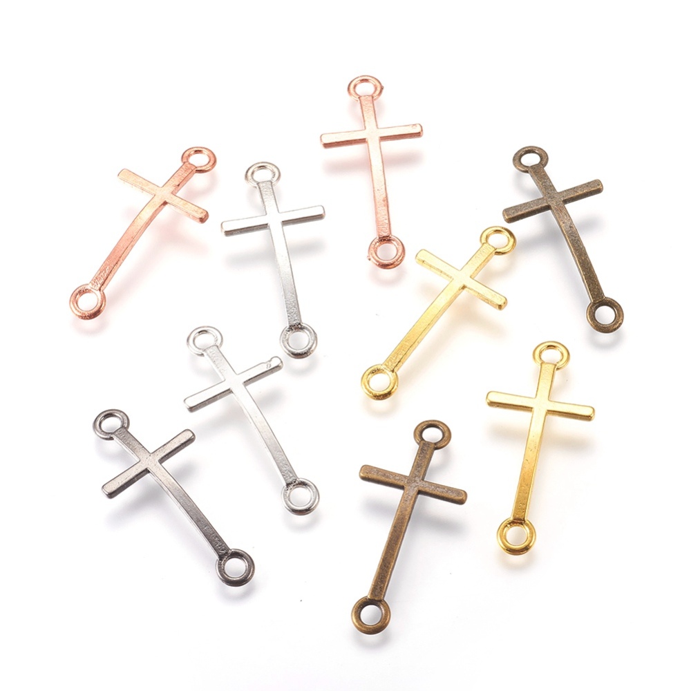 PandaHall Alloy Links, Cross, Mixed Color, 39x17x2mm, Hole: 3mm Alloy Cross
