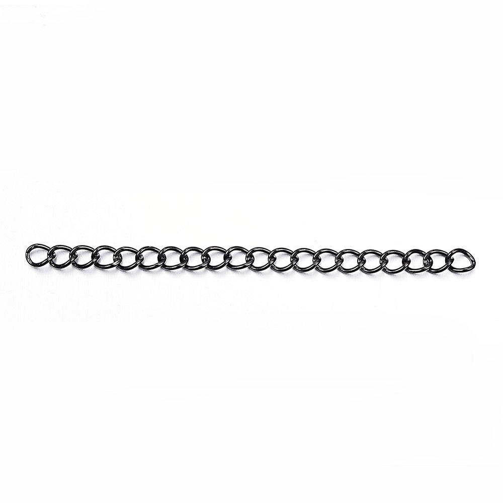 PandaHall 304 Stainless Steel Extender Chains, Curb Chains, Gunmetal, 45~50; Link: 4x3x0.6mm Stainless Steel
