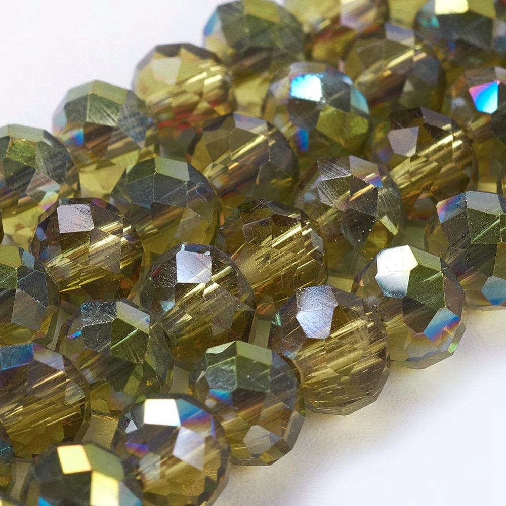 PandaHall Electroplate Glass Beads Strands, Faceted Rondelle, DarkGoldenrod, 6x4mm, Hole: 1mm; about 100pcs/strand, 18.1" Glass Rondelle...