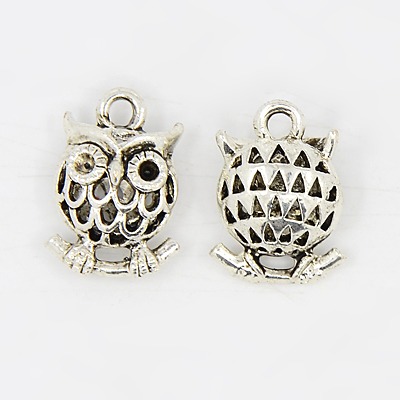 PandaHall Alloy Pendants, Owl, Hollow, Lead Free & Nickel Free, Antique Silver, 17x12x7mm, Hole: 2mm Alloy Owl