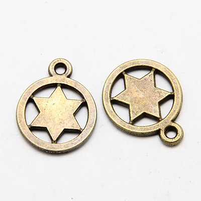 PandaHall Tibetan Style Pendants, Flat Round with Star of David, Cadmium Free & Nickel Free & Lead Free, Antique Bronze, 17.5x14x2mm, Hole...