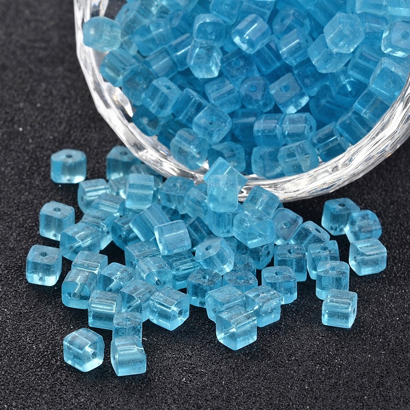 PandaHall Cube Transparent Colours Round Hole Glass Seed Beads, SkyBlue, 2.5~3x2~2.5mm, Hole: 0.8~1mm; about 12100pcs/450g Glass Cube Blue