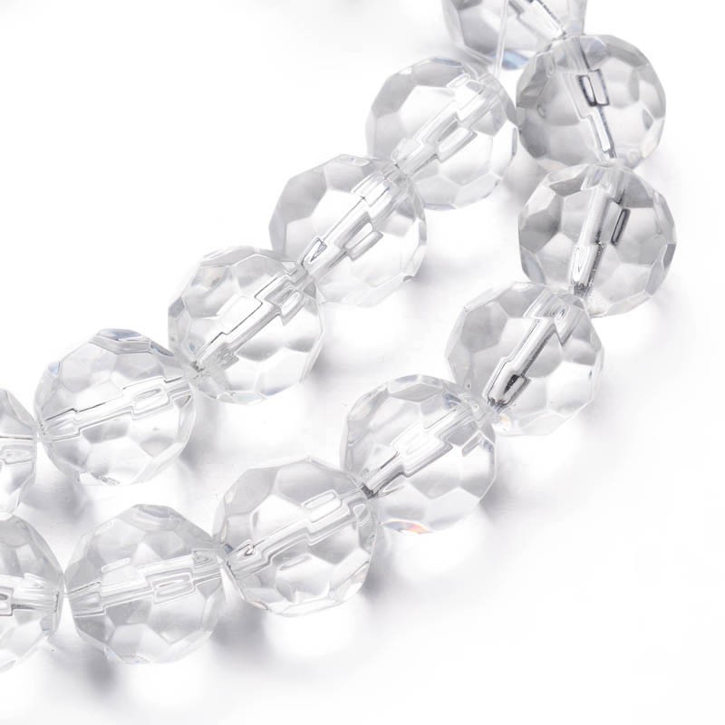 PandaHall Faceted Round Glass Bead Stands, Clear, 8mm, Hole: 1mm; about 40pcs/strand, 11.8" Glass Round Clear