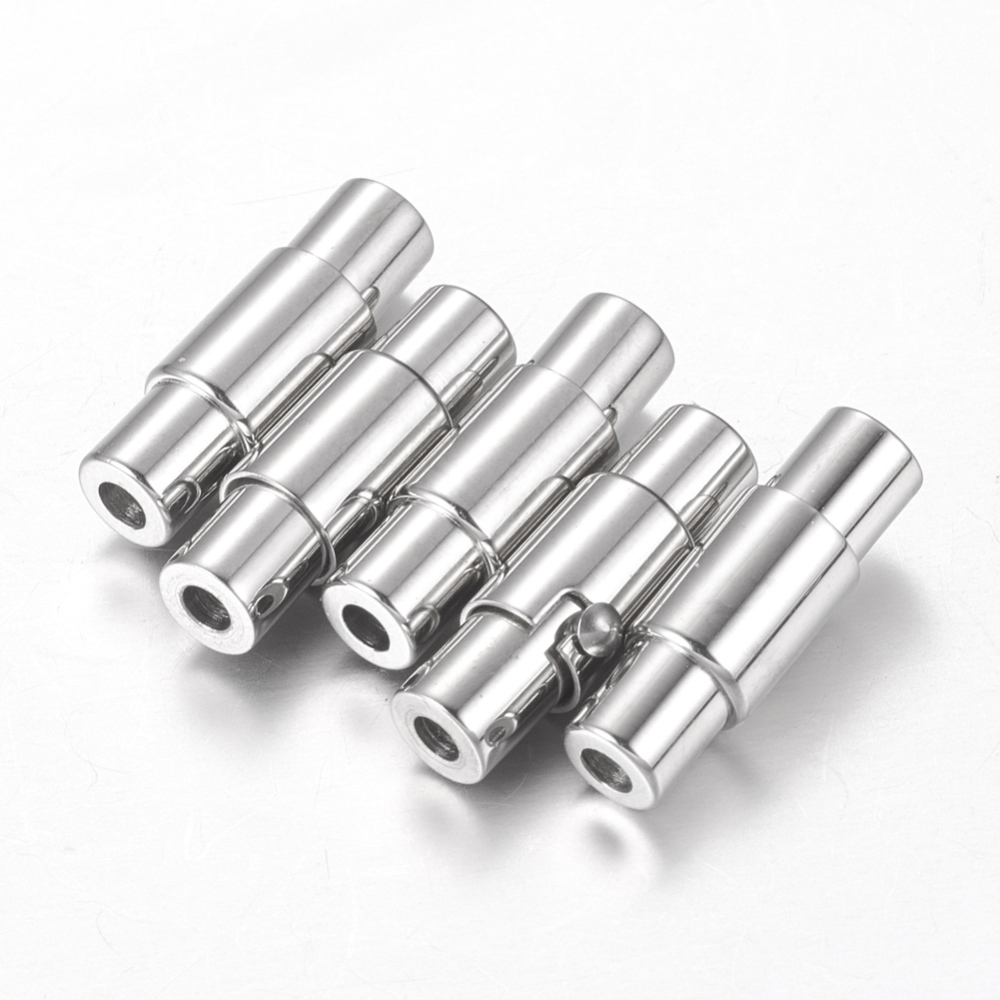 PandaHall 304 Stainless Steel Magnetic Screw Clasps, Column Magnetic Closure, Stainless Steel Color, 18x4.5mm Stainless Steel Column