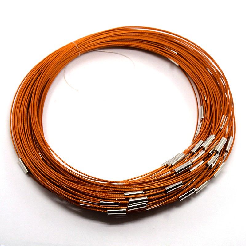 PandaHall Necklace Loop with Brass Clasps, Made of Steel Wire, Peru, 17.5"; 1mm Steel Brown