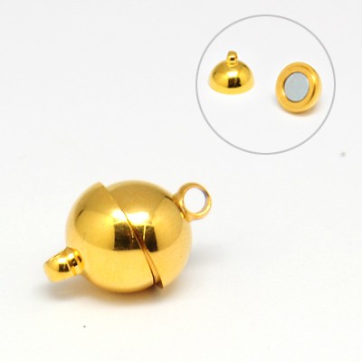 PandaHall 304 Stainless Steel Magnetic Clasps, Round, Golden, 18x12mm, Hole: 2mm Stainless Steel Round