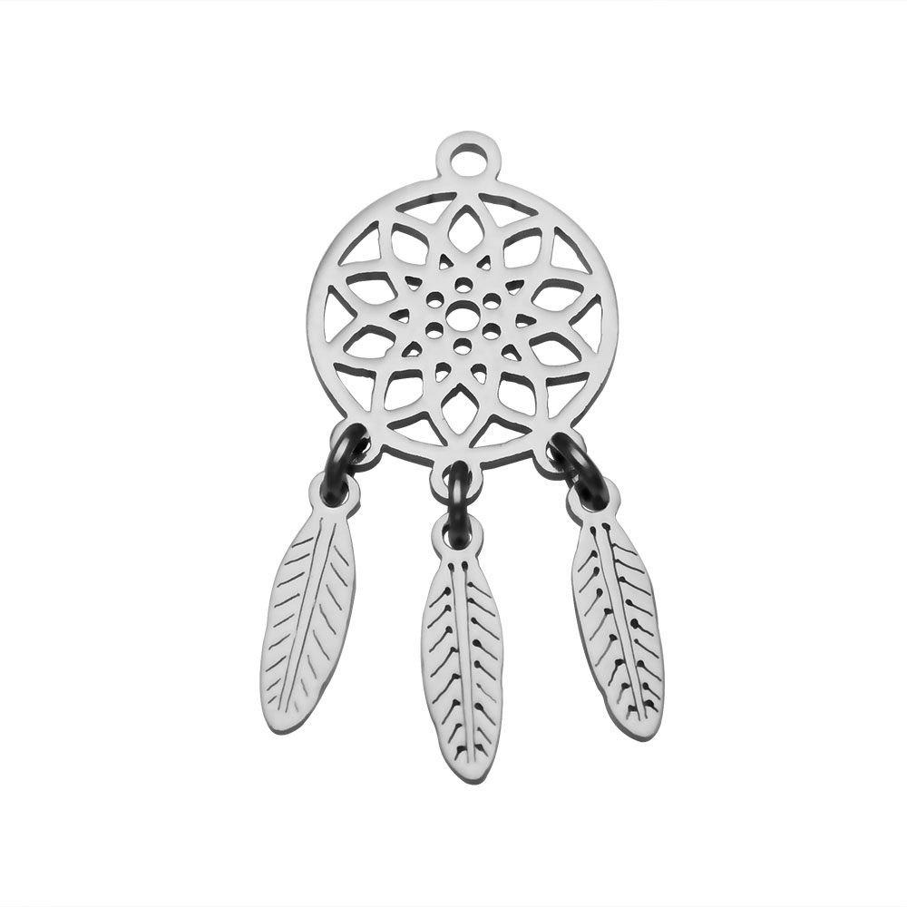 PandaHall 304 Stainless Steel Peandants, Flat Round, Dream Catcher, Stainless Steel Color, 31x14x1mm, Hole: 1.5mm Stainless Steel Flat Round