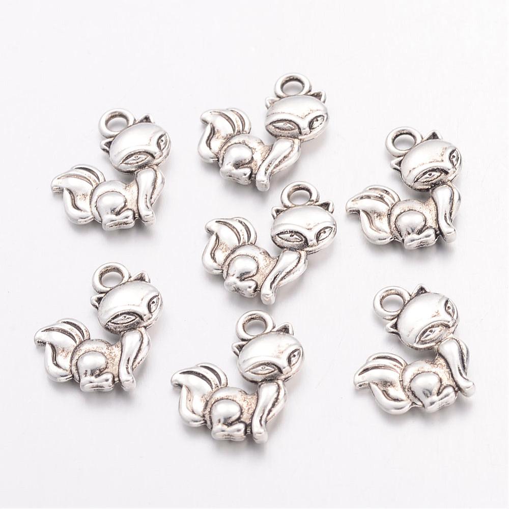 PandaHall Tibetan Style Alloy Fox Charms, Lead Free & Cadmium Free, Antique Silver, 15x12x2.5mm, Hole: 2mm Alloy Fox