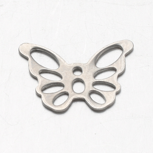 PandaHall Butterfly 304 Stainless Steel Charms, Stainless Steel Color, 10.5x15x0.6mm, Hole: 1mm Stainless Steel Butterfly