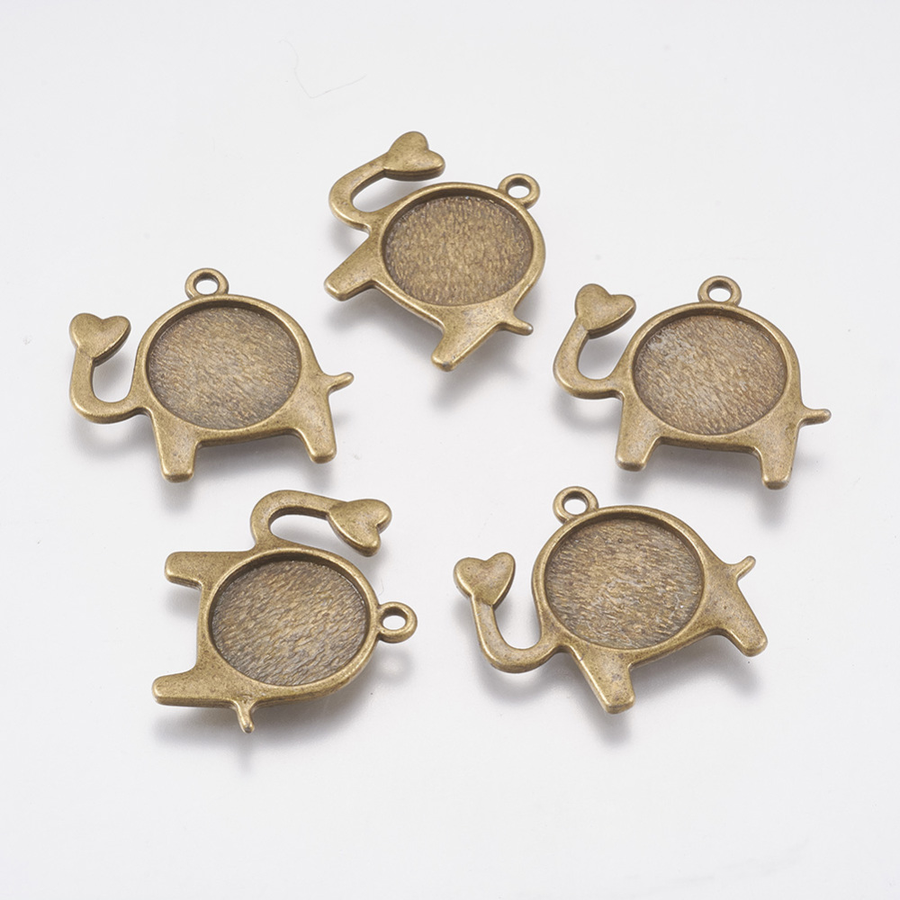 PandaHall Tibetan Style Zinc Alloy Animal Pendant Cabochon Settings, Elephant with Love, Cadmium Free & Nickel Free & Lead Free, Antique...