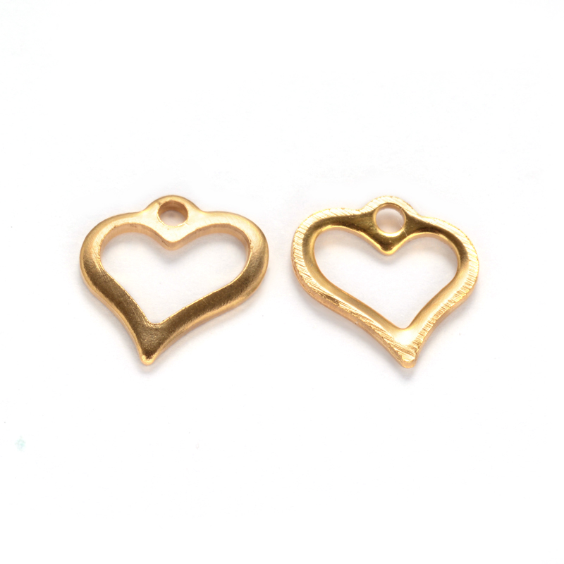 PandaHall 304 Stainless Steel Heart Charms, Golden, 11x11x1mm, Hole: 1mm Stainless Steel Heart
