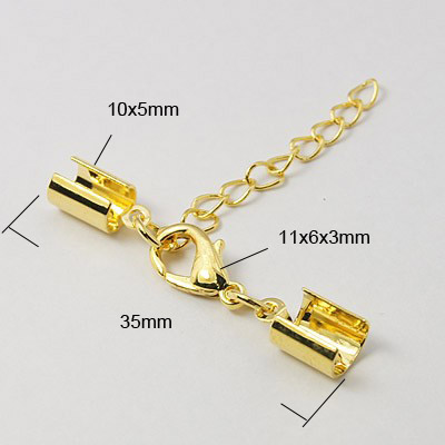 PandaHall Brass Ends with Extender Chain, Adjustable, with Alloy Lobster Claw Clasps, Golden, 35x11mm, Hole: 4mm, tail chain: about 40mm...