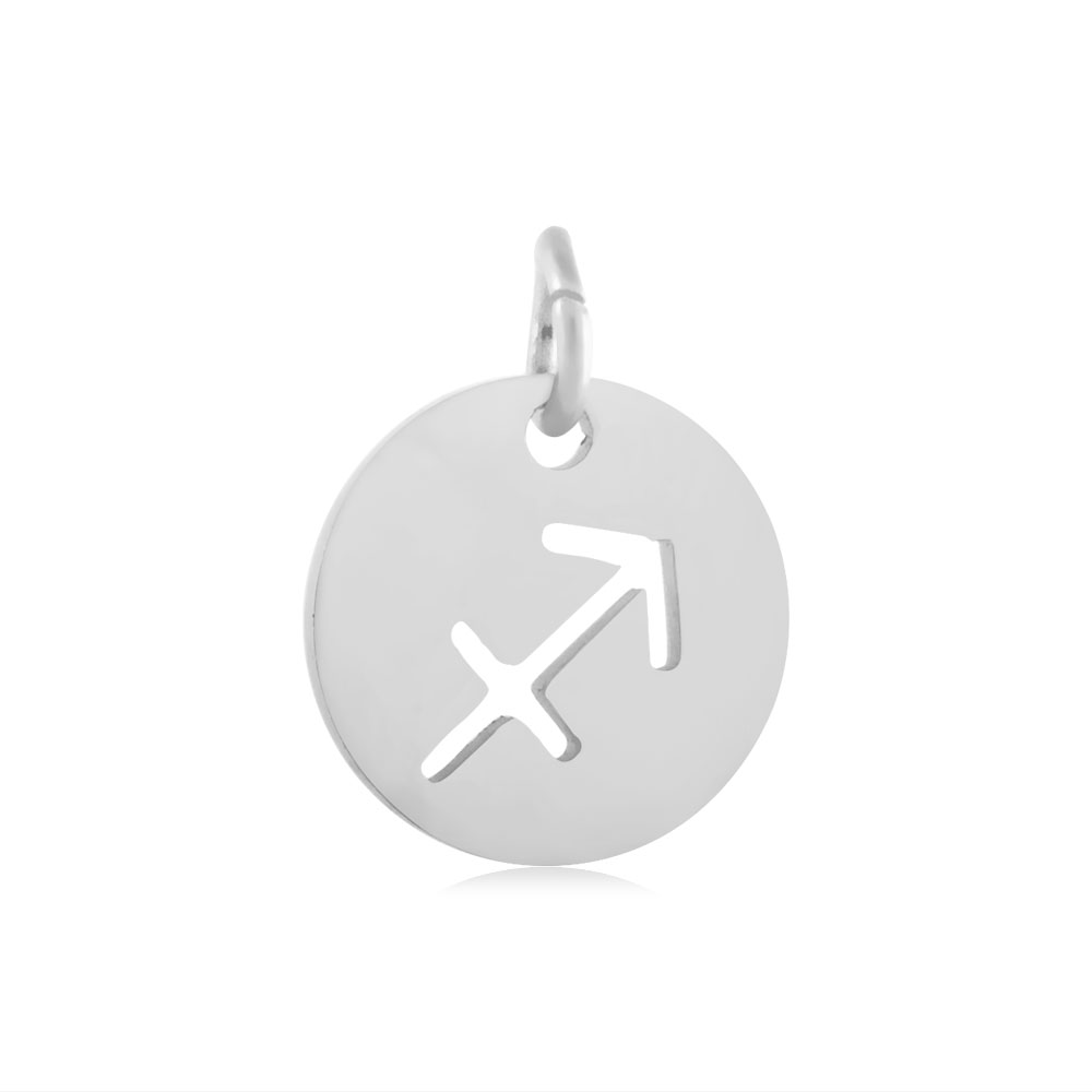 PandaHall 304 Stainless Steel Charms, Flat Round with Constellation/Zodiac Sign, Sagittarius, 12x1mm, Hole: 3mm Stainless Steel Flat Round