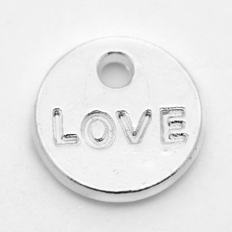 PandaHall Tibetan Style Charms Pendants, Lead Free, For Valentine's Day, Flat Round with LOVE, Silver, 9x1mm, Hole: 1.5mm Alloy Flat Round...