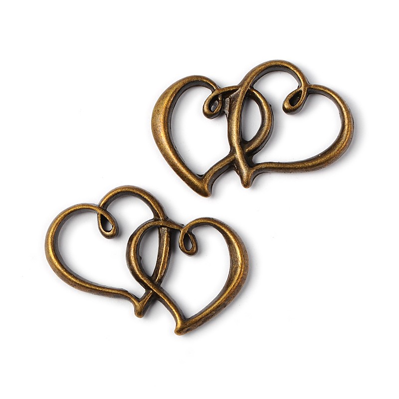 PandaHall Antique Bronze Plated Heart to Heart Charms Pendants for Jewelry Making, Lead Free, Cadmium Free and Nickel Free, about 19.5mm...