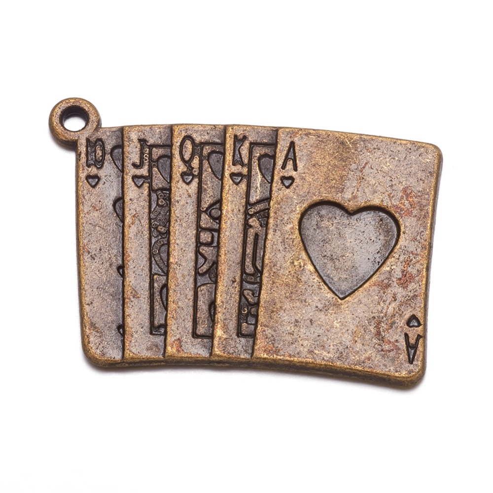 PandaHall Zinc Alloy Pendants, Poker/Playing Cards, Lead Free & Cadmium Free & Nickel Free, Antique Bronze, Size: about 30mm long, 22mm wide...