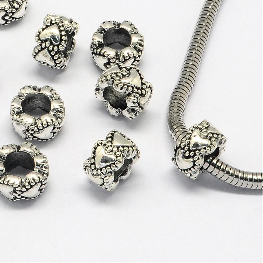 PandaHall Alloy European Beads, Large Hole Beads, Rondelle, Antique Silver, 10x6mm, Hole: 5mm Alloy Rondelle