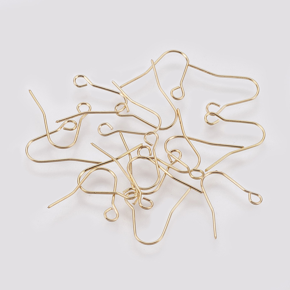 PandaHall Brass Earring Hooks Findings, Real Gold Plated, 11.5x13x0.5mm, Hole: 1.5mm Brass