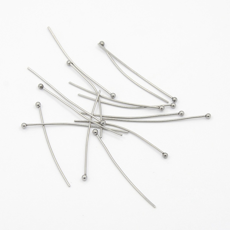 PandaHall 304 Stainless Steel Ball Head pins, Stainless Steel Color, 35mm, Pin: 0.7mm; about 500pcs/bag Stainless Steel