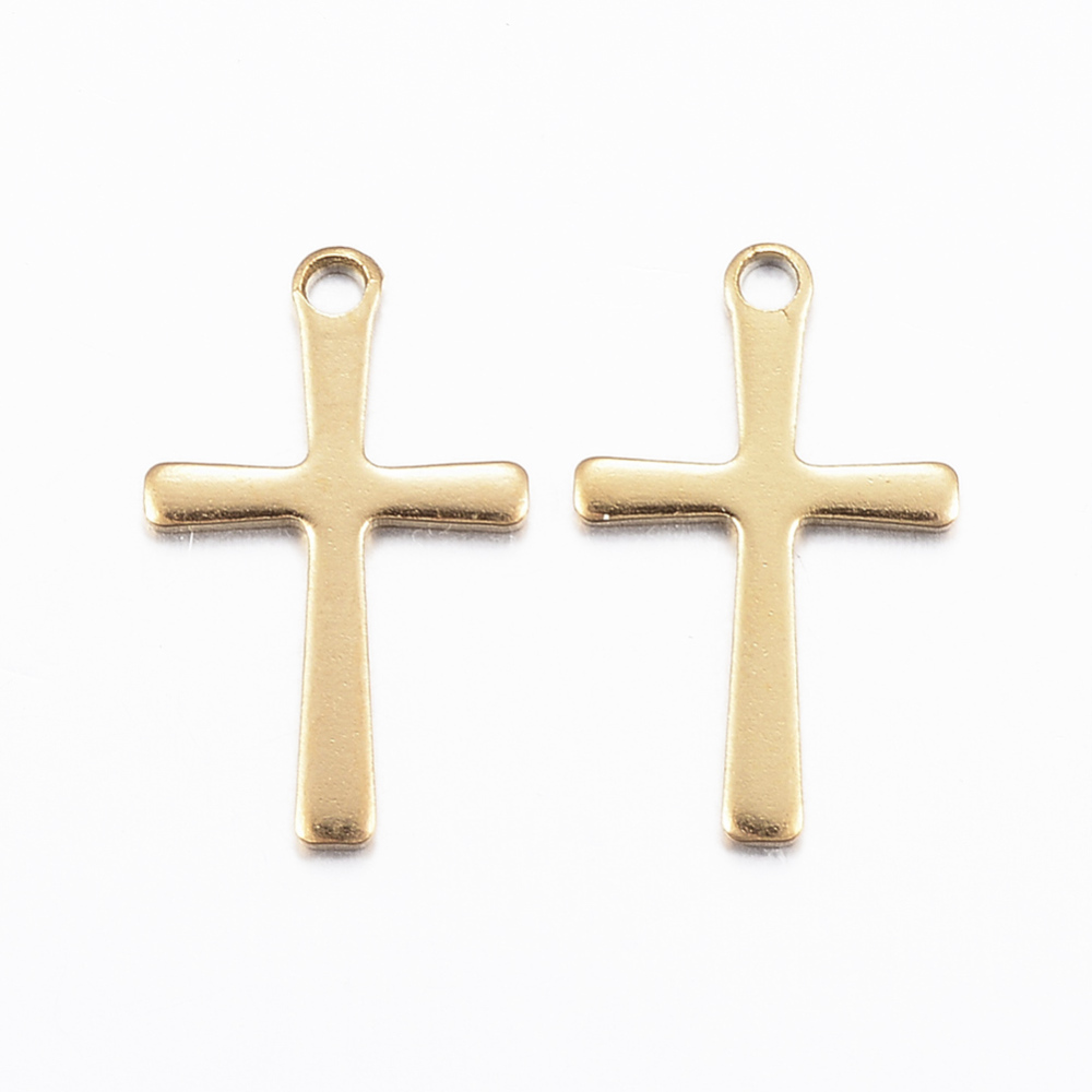 PandaHall 304 Stainless Steel Charms, Cross Pendants, Golden, 15.5x9.5x0.8mm, Hole: 1mm Stainless Steel Cross