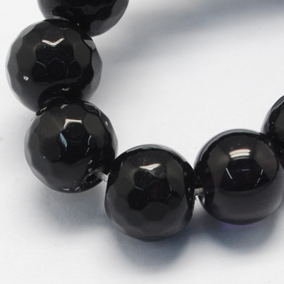 PandaHall Natural Jade Bead Strands, Dyed, Faceted, Round, Black, 12mm; Hole: 1mm; 32pcs/strand, 14.6" Other Jade Round Black