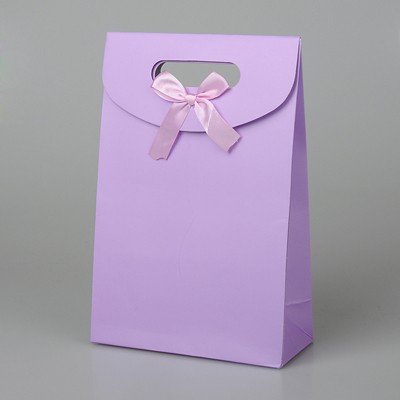 PandaHall Paper Gift Bags with Ribbon Bowknot Design, Plum, 265x175mm Paper Purple