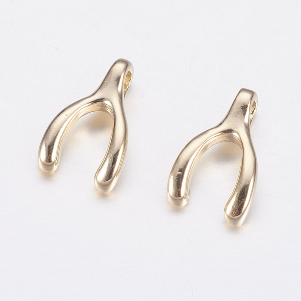 PandaHall Long-Lasting Plated Brass Charms, Wish bone, Real 18K Gold Plated, 11x6.5x3mm, Hole: 1x2mm Brass Others