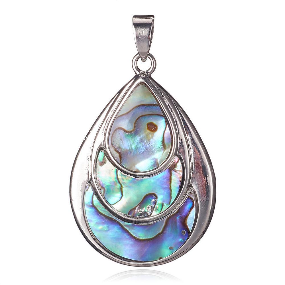 PandaHall Paua Shell Pendants, with Brass Findings, Drop, 45x31x4mm, Hole: 4.5x8mm Paua Shell Drop