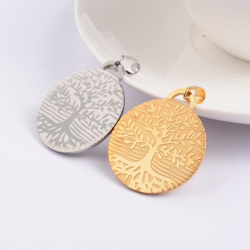 PandaHall Flat Round with Tree of Life 304 Stainless Steel Pendants, Mixed Color, 32x30x1.5mm, Hole: 4.5x6mm Stainless Steel Flat Round...