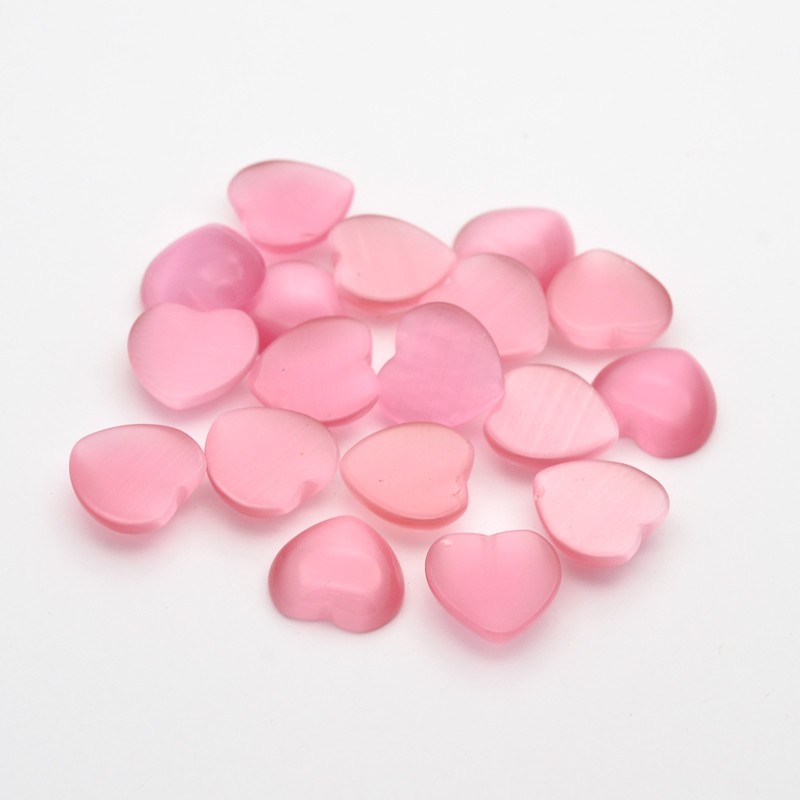 PandaHall Cat Eye Cabochons, Heart, Flamingo, 15x15x5mm; about 108pcs/200g Glass Heart Pink