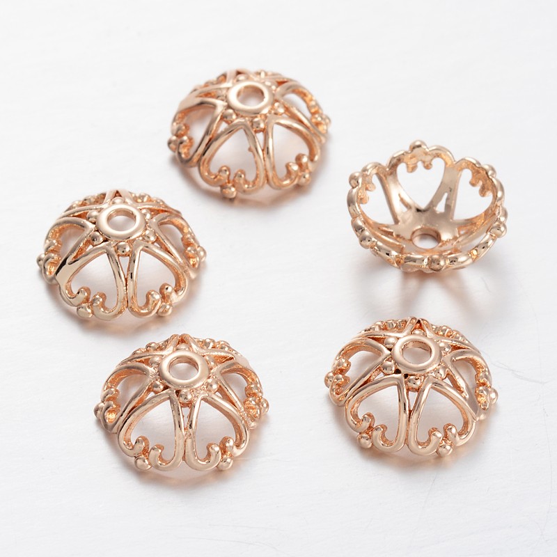 PandaHall Flower Light Gold Plating Apetalous Brass Bead Caps, 12x5mm, Hole: 1.3mm Brass