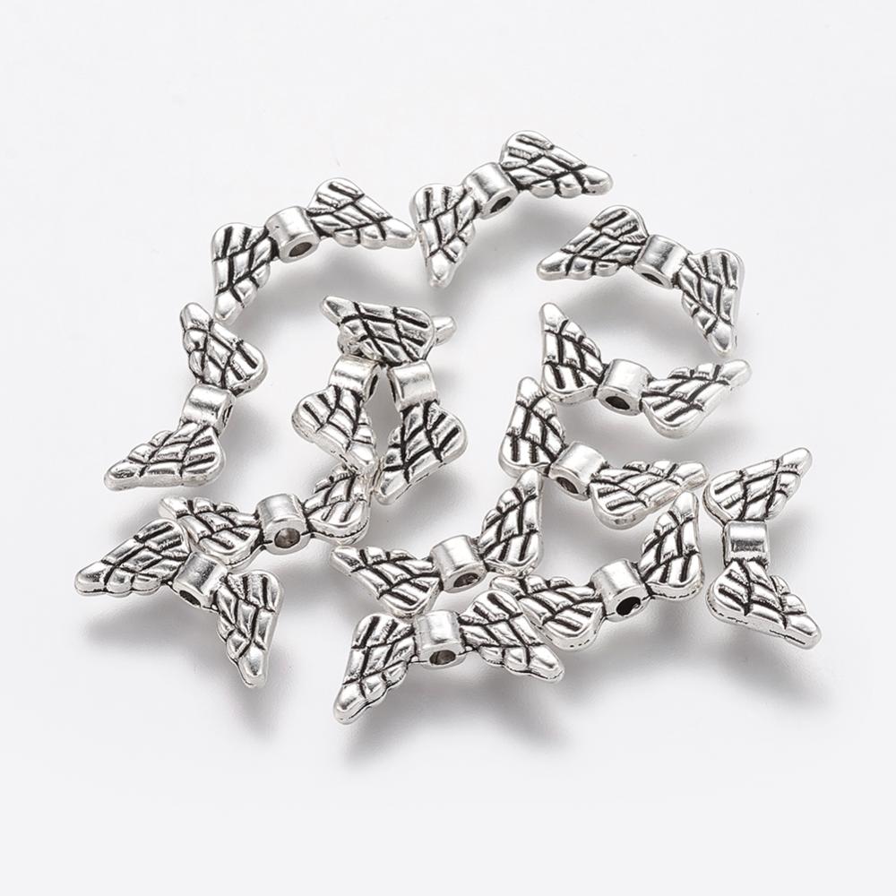 PandaHall Tibetan Silver Beads, Lead Free & Cadmium Free, Wing, Antique Silver, about 7mm long, 14mm wide, 2mm thick, Hole: 1.5mm Alloy Wing