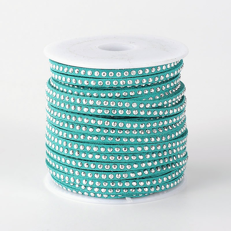 PandaHall Rivet Faux Suede Cord, Faux Suede Lace, with Aluminum, DarkTurquoise, 3x2mm; about 20yards/roll Suede Cyan